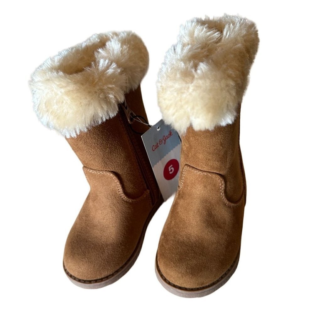 Cat & Jack Shearling Boots Tall Toddler Size 5 Leah Brown Fur Boots New